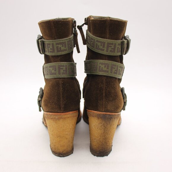 Fendi Heeled Boots Olive Green Suede Women's Size EU 38 Crepe Sole - Picture 5 of 9